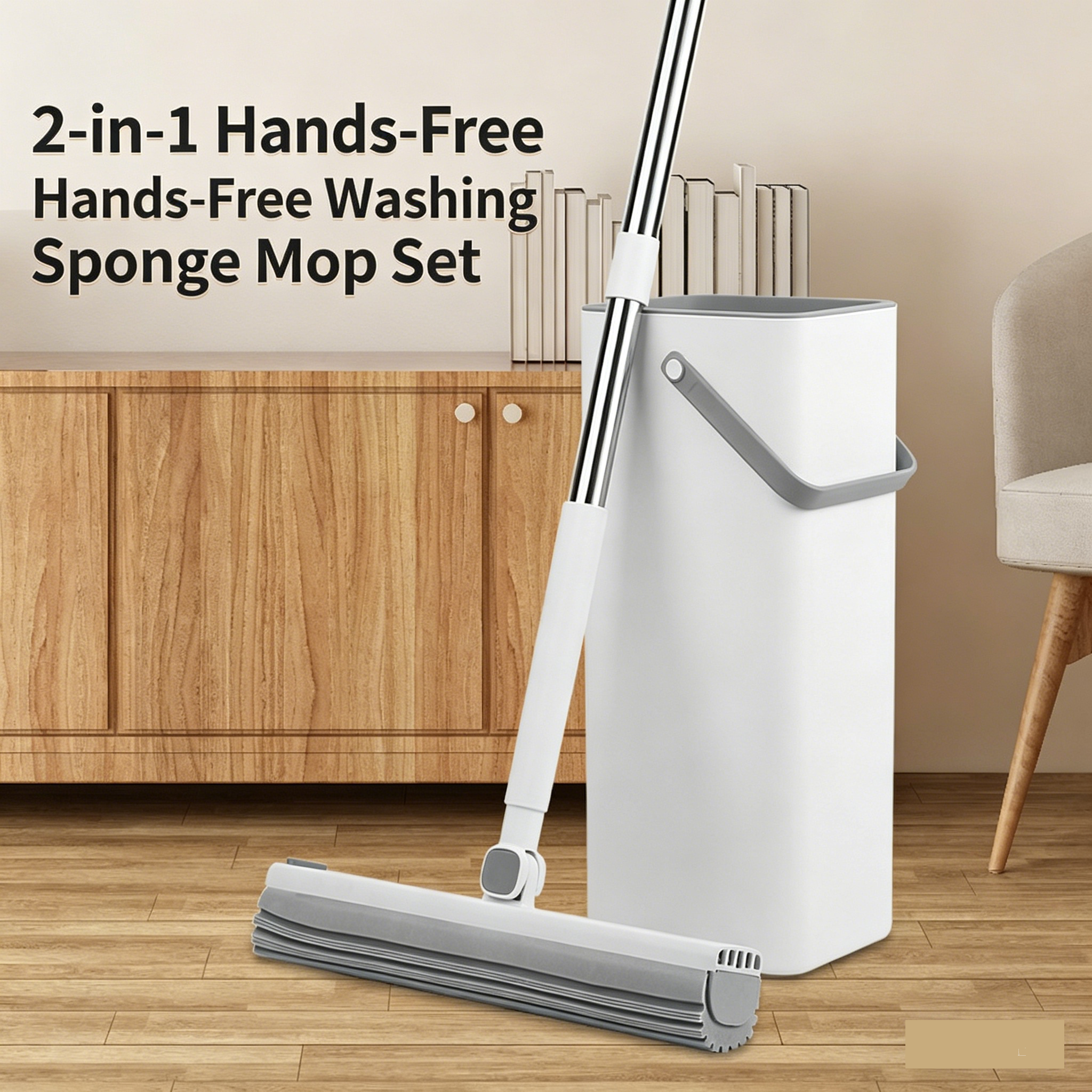 2-in-1 Hands-Free PVA Sponge Mop with Bucket, Absorbent & Self-Wringing - Image 5