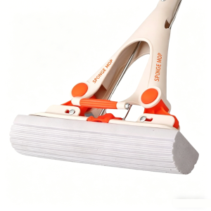 Upgraded Sponge Mop with Side Wheels, Foldable Absorbent Head
